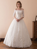 Brautkleider Prinzessin Prinzessin Brautkleider 1/2 Ärmel Hochzeit mit Bateau-Kragen Elfenbeinfarbe Spitze bodenlang und Schnürung