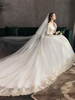 Brautkleider Prinzessin Prinzessin Brautkleider 1/2 Ärmel Hochzeit und Carmenausschnitt milchweiß / elfenbeinweiß Tüll und Domkirchen-schleppe