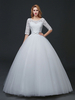 Brautkleider Prinzessin Prinzessin Brautkleider 1/2 Ärmel Hochzeit und Rundkragen Günstige Brautkleider Elfenbeinfarbe Spitze bodenlang