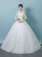 Brautkleider Prinzessin Prinzessin Brautkleider 1/2 Ärmel Hochzeit V-Ausschnitt V- Ausschnitt Weiß Tüll bodenlang mit Schnürung