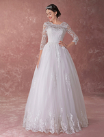 Brautkleider Prinzessin Prinzessin Brautkleider 3/4 Ärmel Hochzeit viereckiger Ausschnitt Luxus Brautkleider Elfenbeinfarbe Spitze bodenlang
