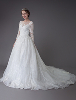 Brautkleider Prinzessin Prinzessin Brautkleider 3/4 Ärmel und Bateau-Kragen Elfenbeinfarbe und Pailletten bestickt und Domkirchen-schleppe