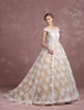 Brautkleider Prinzessin Prinzessin Brautkleider Kurzarm Hochzeit und Bateau-Kragen Spitze Brautkleider Champagner Spitze und Court-Schleppe