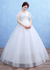 Brautkleider Prinzessin Prinzessin Brautkleider Kurzarm Hochzeit V-Ausschnitt V- Ausschnitt Weiß Satingewebe bodenlang und Schnürung trägerlos