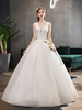Brautkleider Prinzessin Prinzessin Brautkleider ärmellos Hochzeit Illusion Ausschnitt milchweiß / elfenbeinweiß Spitze bodenlang und Schnürung