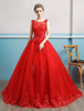 Brautkleider Prinzessin Prinzessin Brautkleider ärmellos Hochzeit mit Rundkragen Spitze Brautkleider Rot Spitze und Domkirchen-schleppe und Schnürung