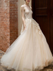 Brautkleider Prinzessin Prinzessin Brautkleider ärmellos Hochzeit und Rundkragen Champagner Tüll bodenlang und Schnürung
