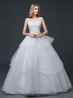 Brautkleider Prinzessin Prinzessin Brautkleider ärmellos Hochzeit und Rundkragen Günstige Brautkleider Elfenbeinfarbe Spitze bodenlang