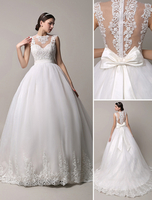 Brautkleider Prinzessin Prinzessin Brautkleider ärmellos Illusion Ausschnitt Elfenbeinfarbe Organza mit Kapelle-Schleppe und Reißverschluss