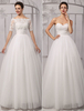Brautkleider Prinzessin Prom- Brautkleider 1/2 Ärmel Hochzeit mit Carmenausschnitt Brautkleider große Größen Elfenbeinfarbe Tüll bodenlang