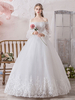 Brautkleider Prinzessin Prom- Brautkleider Langarm Hochzeit und Carmenausschnitt milchweiß / elfenbeinweiß Tüll bodenlang und Schnürung