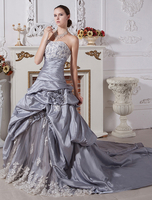 Brautkleider Prinzessin Selber trägerlos Brautkleider Hochzeit Taft Brautkleider große Größen mit Court-Schleppe ärmellos und Reißverschluss Prom-