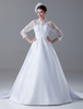 Brautkleider Prinzessin Weiß Halskragen Brautkleider Hochzeit Satingewebe mit Court-Schleppe 3/4 Ärmel und Reißverschluss Prom-