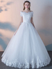 Brautkleider Prinzessin Weiß mit Bateau-Kragen Brautkleider Hochzeit Tüll bodenlang Kurzarm und Schnürung Prinzessin und Schulterfrei