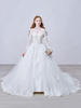Brautkleider Prinzessin Weiß mit Carmenausschnitt Brautkleider Stretch Satin und Domkirchen-schleppe Langarm und Reißverschluss Prinzessin trägerlos