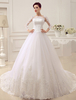 Brautkleider Prinzessin Weiß mit Rundkragen Brautkleider Hochzeit Tüll Brautkleider große Größen und Domkirchen-schleppe 3/4 Ärmel Prom-