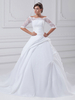 Brautkleider Prinzessin Weiß trägerlos Brautkleider Hochzeit Taft mit Court-Schleppe 1/2 Ärmel und Reißverschluss Prom- trägerlos