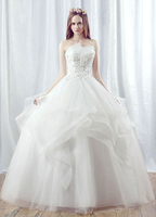 Brautkleider Prinzessin Weiß trägerlos Brautkleider Hochzeit Tüll Trägerlose Brautkleider bodenlang ärmellos und Schnürung Prinzessin trägerlos