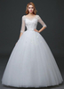 Brautkleider Prinzessin Weiß und Rundkragen Brautkleider Hochzeit Satingewebe Herz-Ausschnitt Brautkleider bodenlang 1/2 Ärmel Prinzessin trägerlos