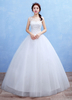 Brautkleider Prinzessin Weiß und Rundkragen Brautkleider Hochzeit Satingewebe Herz-Ausschnitt Brautkleider bodenlang ärmellos Prinzessin trägerlos