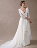 Brautkleider Sexy V-Ausschnitt Langarm Chiffon Rüschen Brautkleid mit Zug