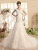 Brautkleider Spitze V-Ausschnitt Meerjungfrau Brautkleid Elfenbein Illusion Organza Brautkleid