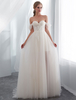 Brautkleider Tüll Elfenbein aus der Schulter Sweetheart Beach Strand Brautkleid mit Zug