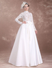 Brautkleider Vintage A-Linie- Elfenbeinfarbe Halskragen Hochzeitskleid Vintage Spitze Langarm bodenlang Hochzeit natürliche Taillenlinie Knöpfe