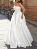 Brautkleider Vintage A-Linie- Elfenbeinfarbe trägerlos Satingewebe ärmellos bodenlang Hochzeit natürliche Taillenlinie mit Schnürung