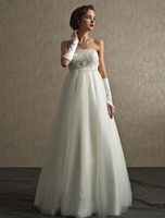 Brautkleider Vintage A-Linie- Elfenbeinfarbe trägerlos Tüll ärmellos mit abnehmbarer Schleppe Hochzeit und hoher Taillenlinie trägerlos