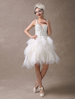 Brautkleider Vintage A-Linie- Elfenbeinfarbe viereckiger Ausschnitt Tüll ärmellos knielang Hochzeit natürliche Taillenlinie mit Schnürung