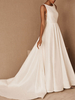 Brautkleider Vintage A-Linie- milchweiß / elfenbeinweiß mit Rundkragen Tüll ärmellos und Domkirchen-schleppe Hochzeit natürliche Taillenlinie