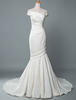Brautkleider Vintage Mermaid- milchweiß mit Carmenausschnitt Satingewebe ärmellos Mit Schleppe Hochzeit natürliche Taillenlinie und Reißverschluss