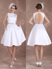 Brautkleider Vintage Satingewebe A-Linie- mit Bateau-Kragen Hochzeitskleid Vintage Weiß Hochzeit knielang natürliche Taillenlinie ärmellos
