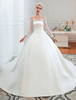 Brautkleider Vintage Satingewebe Prom- mit Carmenausschnitt Hochzeitskleid Vintage Weiß und Court-Schleppe natürliche Taillenlinie und Schnürung