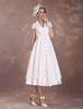 Brautkleider Vintage Spitze A-Linie- Designender Ausschnitt Hochzeitskleid Vintage Elfenbeinfarbe wadenlang natürliche Taillenlinie Kurzarm