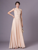 Brautmutterkleider A-Linie- Abendkleider für Hochzeit Champagner Abendkleider Chiffon Chiffon mit Rundkragen Hochzeit bodenlang ärmellos