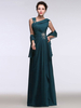 Brautmutterkleider A-Linie- Abendkleider für Hochzeit Chiffon Abendkleider Jägergrün ärmellos Designender Ausschnitt bodenlang mit Reißverschluss