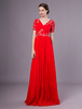 Brautmutterkleider A-Linie- Abendkleider für Hochzeit Chiffon Abendkleider Rot Hochzeit Kurzarm V-Ausschnitt bodenlang mit Deko-Applikation