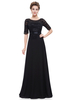 Brautmutterkleider A-Linie- Abendkleider für Hochzeit Chiffon Abendkleider Schwarz Hochzeit 1/2 Ärmel mit Rundkragen bodenlang und Reißverschluss