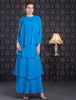 Brautmutterkleider A-Linie- Abendkleider für Hochzeit Chiffon Blau Langarm Hochzeit mit Rundkragen knöchellang und Reißverschluss stufig