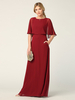 Brautmutterkleider A-Linie- Abendkleider für Hochzeit Chiffon Burgunderrot 1/2 Ärmel Hochzeit mit Rundkragen bodenlang und Reißverschluss