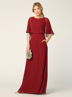 Brautmutterkleider A-Linie- Abendkleider für Hochzeit Chiffon Burgunderrot 1/2 Ärmel Hochzeit mit Rundkragen bodenlang und Reißverschluss