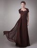 Brautmutterkleider A-Linie- Abendkleider für Hochzeit Chiffon Dunkelbraun Herz-Ausschnitt Hochzeit bodenlang mit Schnürung und Falten