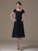 Brautmutterkleider A-Linie- Abendkleider für Hochzeit Chiffon Dunkelmarineblau Kurzarm Hochzeit mit Rundkragen wadenlang