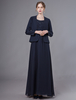 Brautmutterkleider A-Linie- Abendkleider für Hochzeit Chiffon Dunkelmarineblau ärmellos mit Rundkragen bodenlang und Reißverschluss