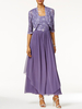 Brautmutterkleider A-Linie- Abendkleider für Hochzeit Chiffon Fliederfarbe 1/2 Ärmel Hochzeit mit Rundkragen knöchellang und Reißverschluss