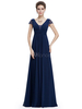 Brautmutterkleider A-Linie- Abendkleider für Hochzeit Chiffon Günstige Abendkleider Blau Hochzeit Kurzarm V-Ausschnitt bodenlang mit Reißverschluss