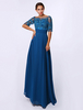 Brautmutterkleider A-Linie- Abendkleider für Hochzeit Chiffon Günstige Abendkleider Königsblau Langarm mit Bateau-Kragen bodenlang
