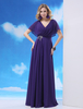 Brautmutterkleider A-Linie- Abendkleider für Hochzeit Chiffon Königliche Lila V-Ausschnitt Hochzeit bodenlang mit Pailletten